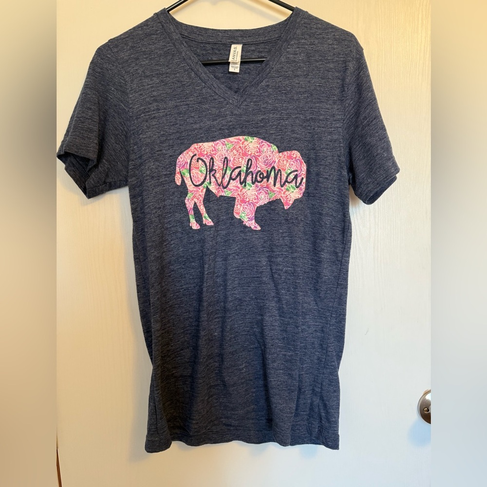 Bella Canvas Navy T-Shirt with Pink Graphic